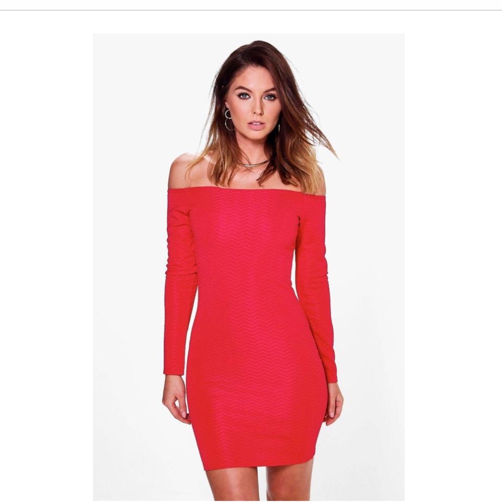 Red Off the Shoulder Dress - Picture 1 of 3