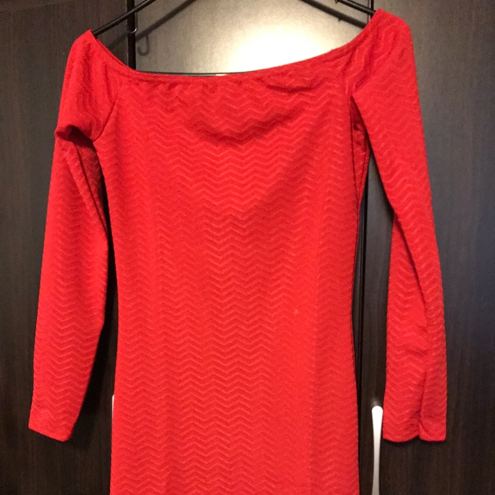 Red Off the Shoulder Dress - Picture 2 of 3