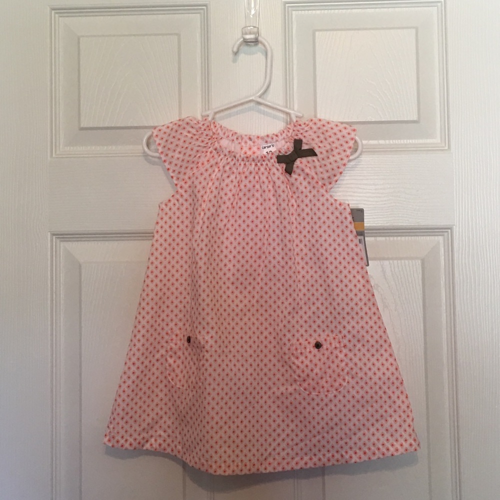 Carter's Dress-white with peach print, cap sleeves
