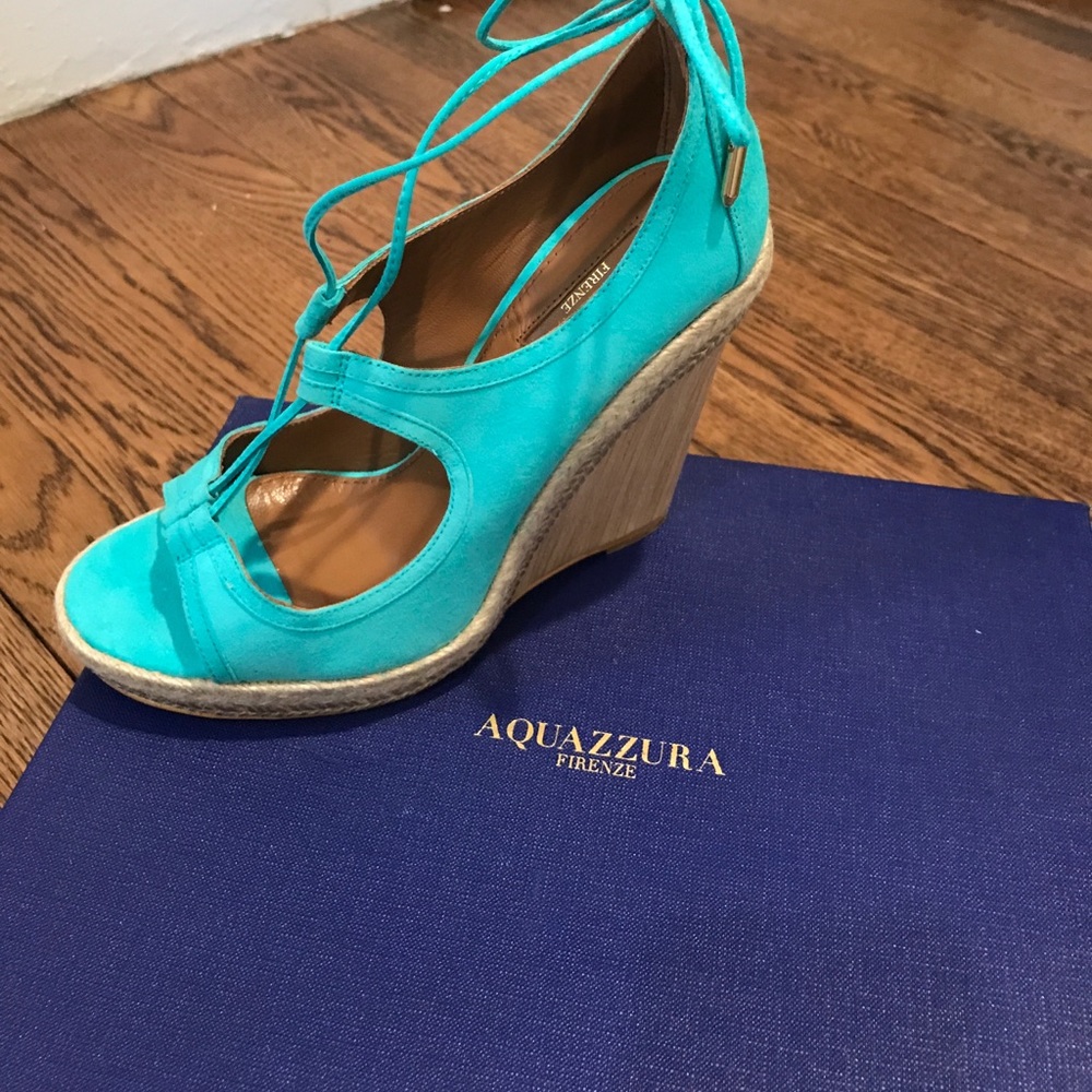 aquazzura 7.5 "Christy" wedge shoe (turquoise)