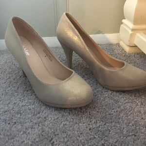 Never worn nude with gold shimmer heels