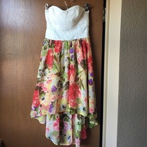 Strapless high low floral dress