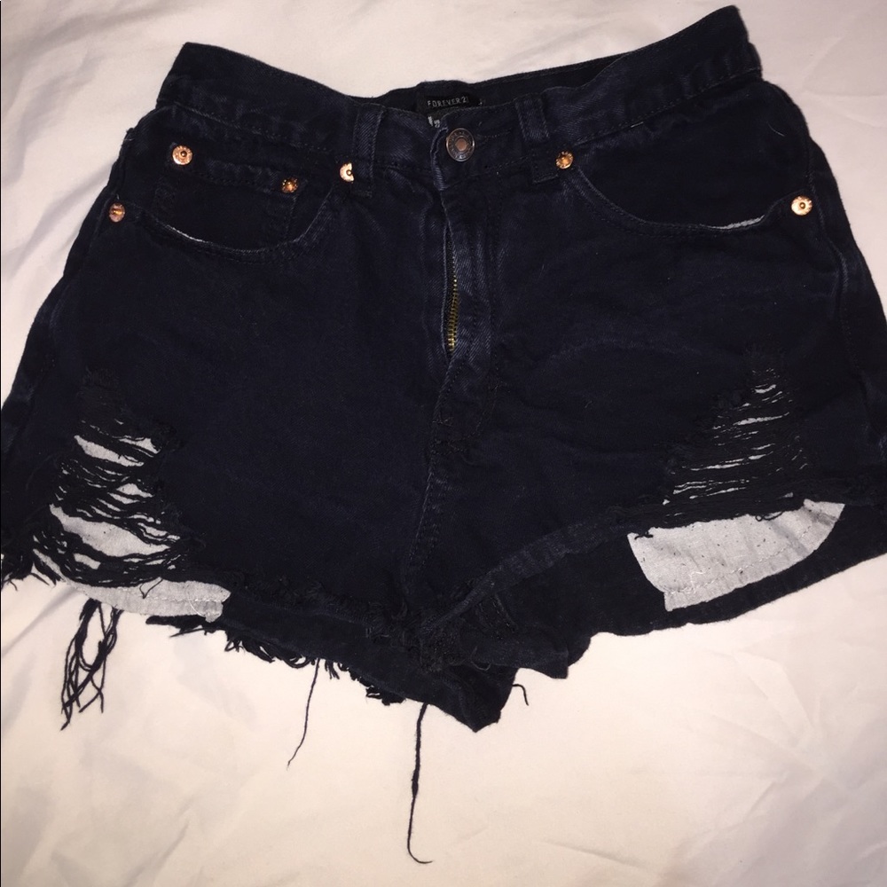 Forever 21 Black Ripped Jean Shorts