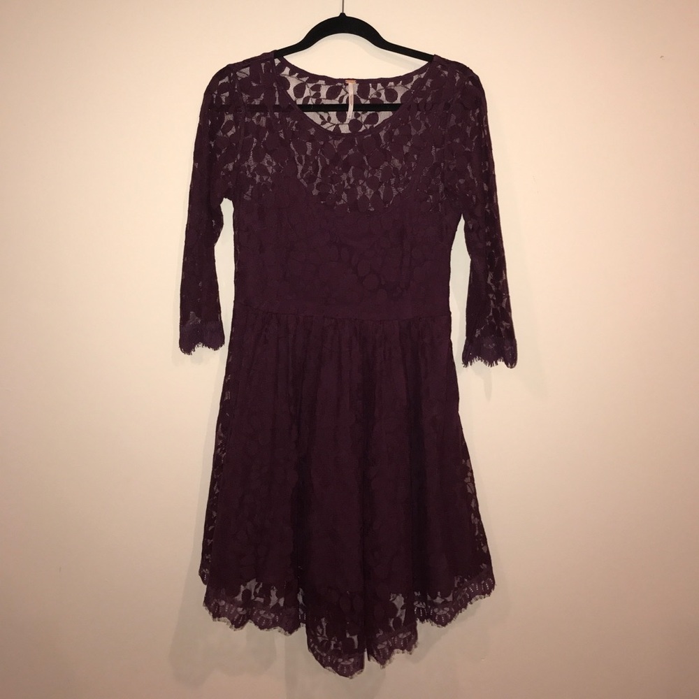 CRANBERRY FREE PEOPLE LACE FIT & FLARE DRESS