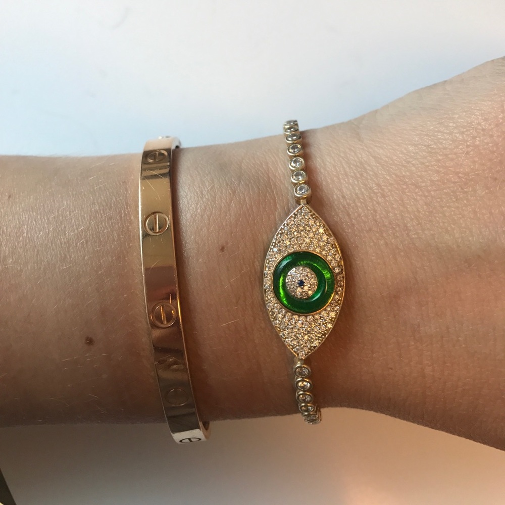 .925 silver, gold plated, evil eye tennis bracelet