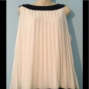 Plus size pleated jewel neck tank top