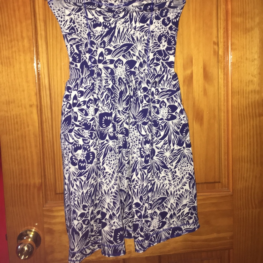 Floral print strapless dress