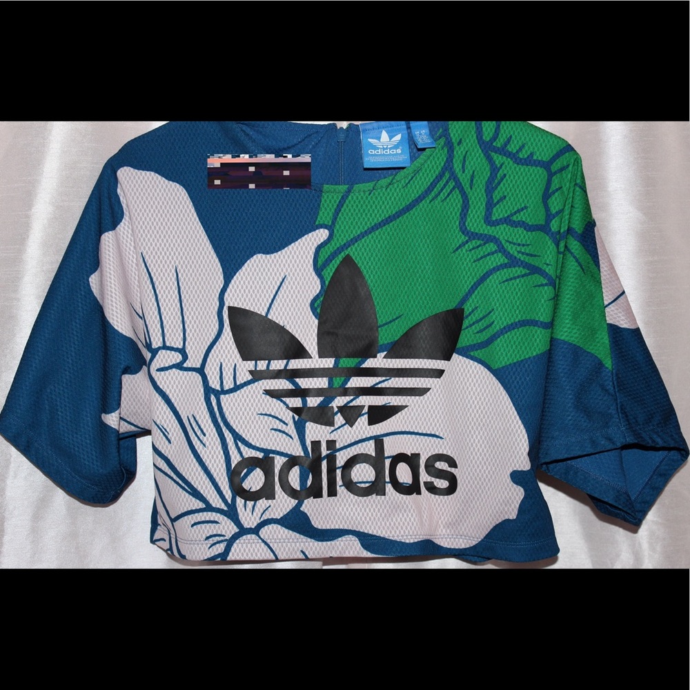 Adidas originals tropical print jersey crop top