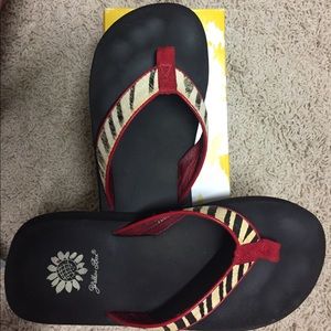 YellowBox Red Zebra print flip flops.