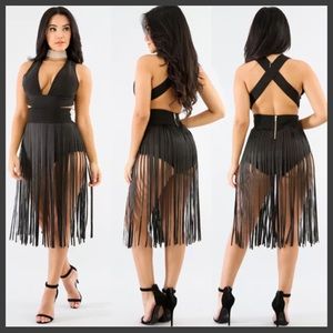 Black Leather Fringe Skirt