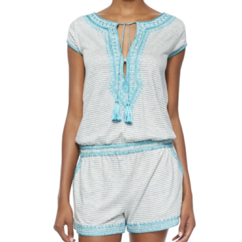 Embroidered blue/gray summer romper
