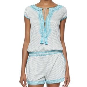 Embroidered blue/gray summer romper