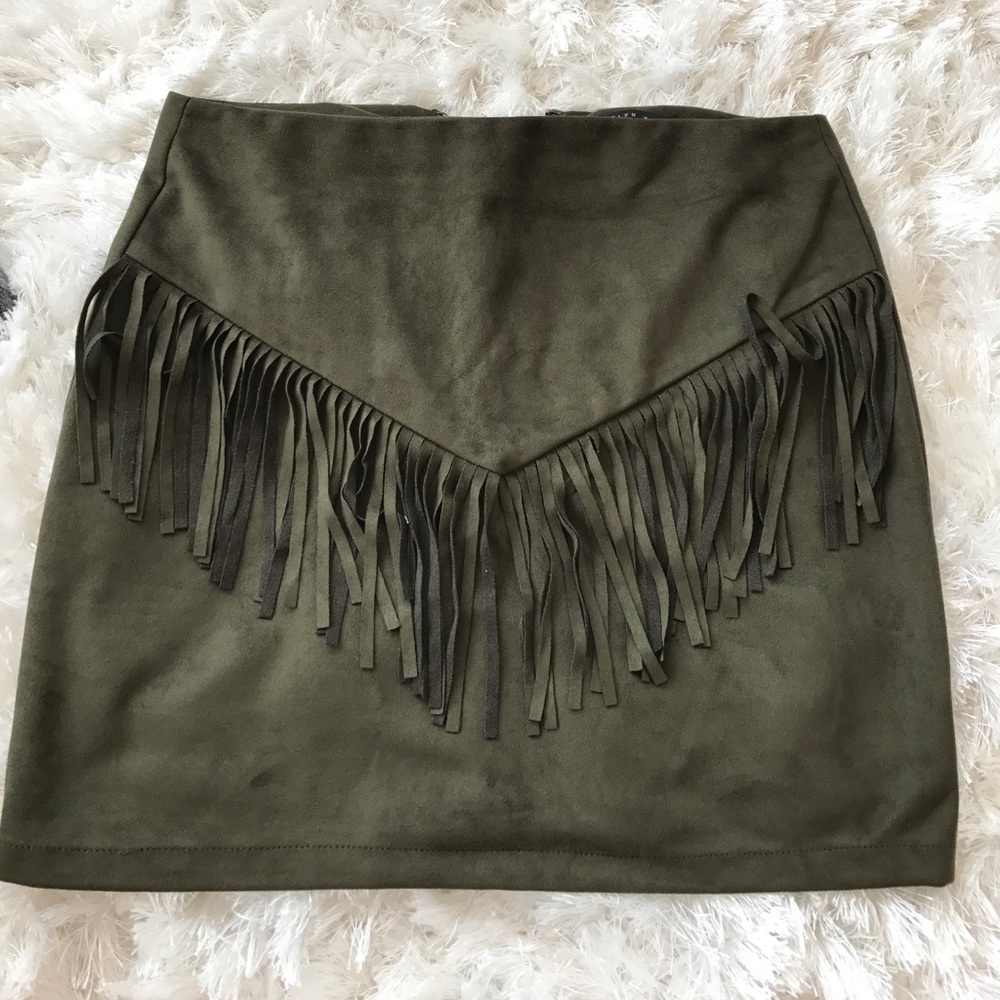 Suede green mini skirt