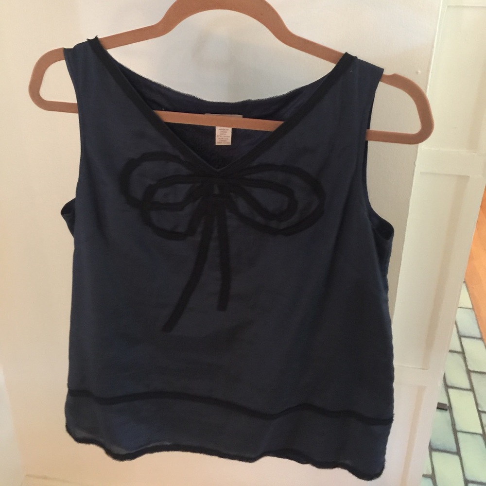 J. Crew navy sleeveless top with bow design