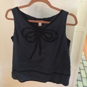 J. Crew navy sleeveless top with bow design