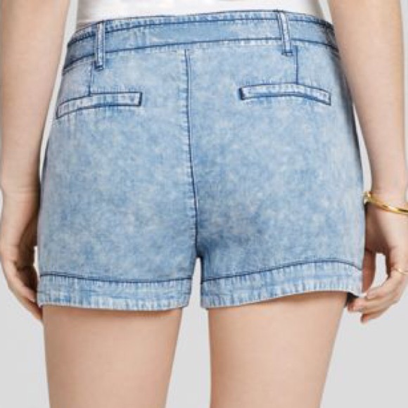 Aqua Chambray Acid Wash Tie Waist Shorts - Picture 3 of 8