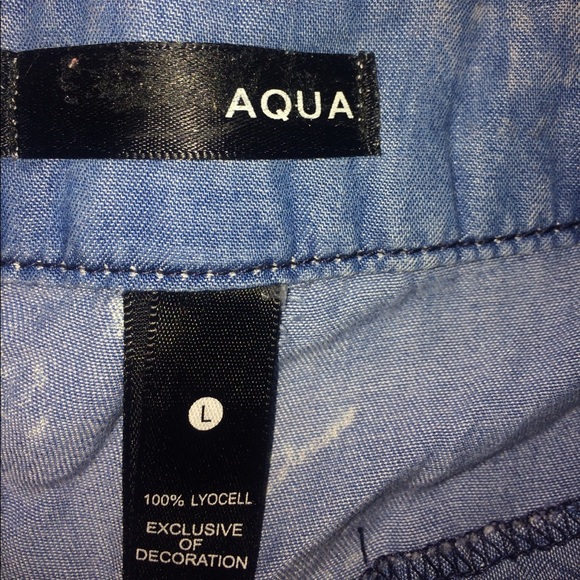 Aqua Chambray Acid Wash Tie Waist Shorts - Picture 4 of 8