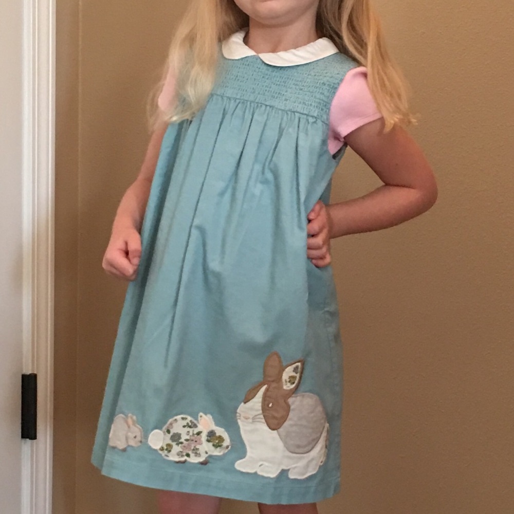Mini Boden Dress-corduroy pinafore with bunnies