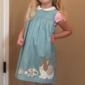 Mini Boden Dress-corduroy pinafore with bunnies