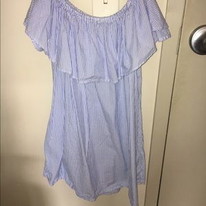 Zara blue and white stripe off the shoulder dress