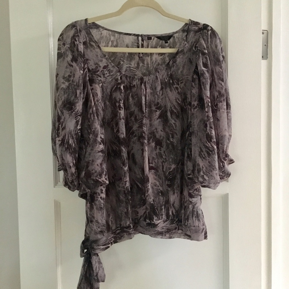 Guess sheer purple and black blouse
