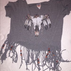 Junk food cow skull top with fringe