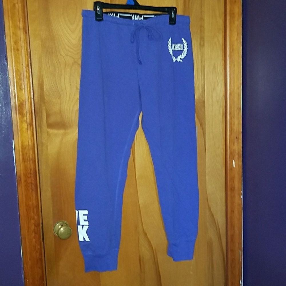 Pink Victoria's Secret joggers.