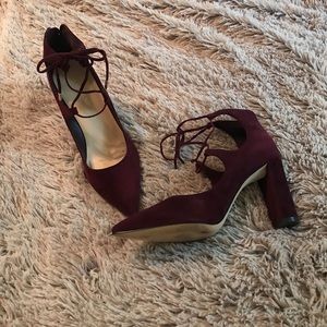 Ivanka Trump maroon lace-up suede pumps