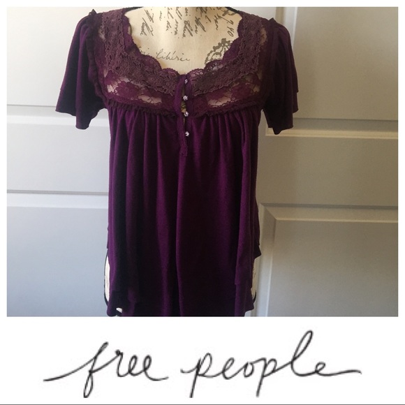 ❌SOLD❌FREE PEOPLE Lace Purple Babydoll Top- Size S - Picture 1 of 8