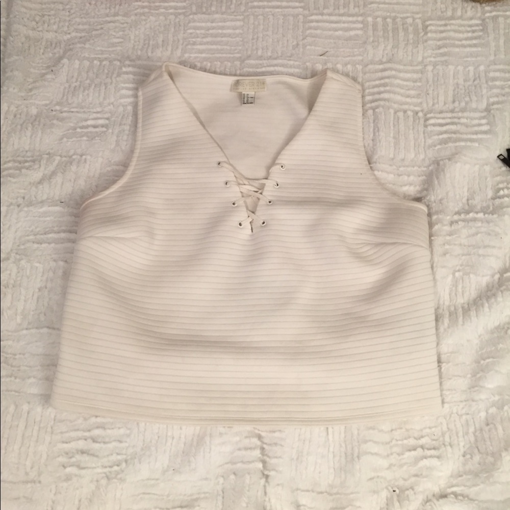 White lace up crop top