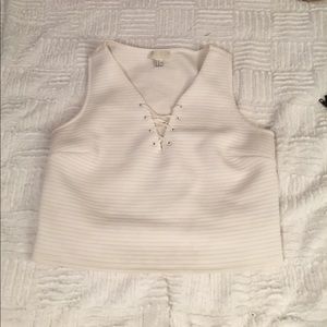White lace up crop top