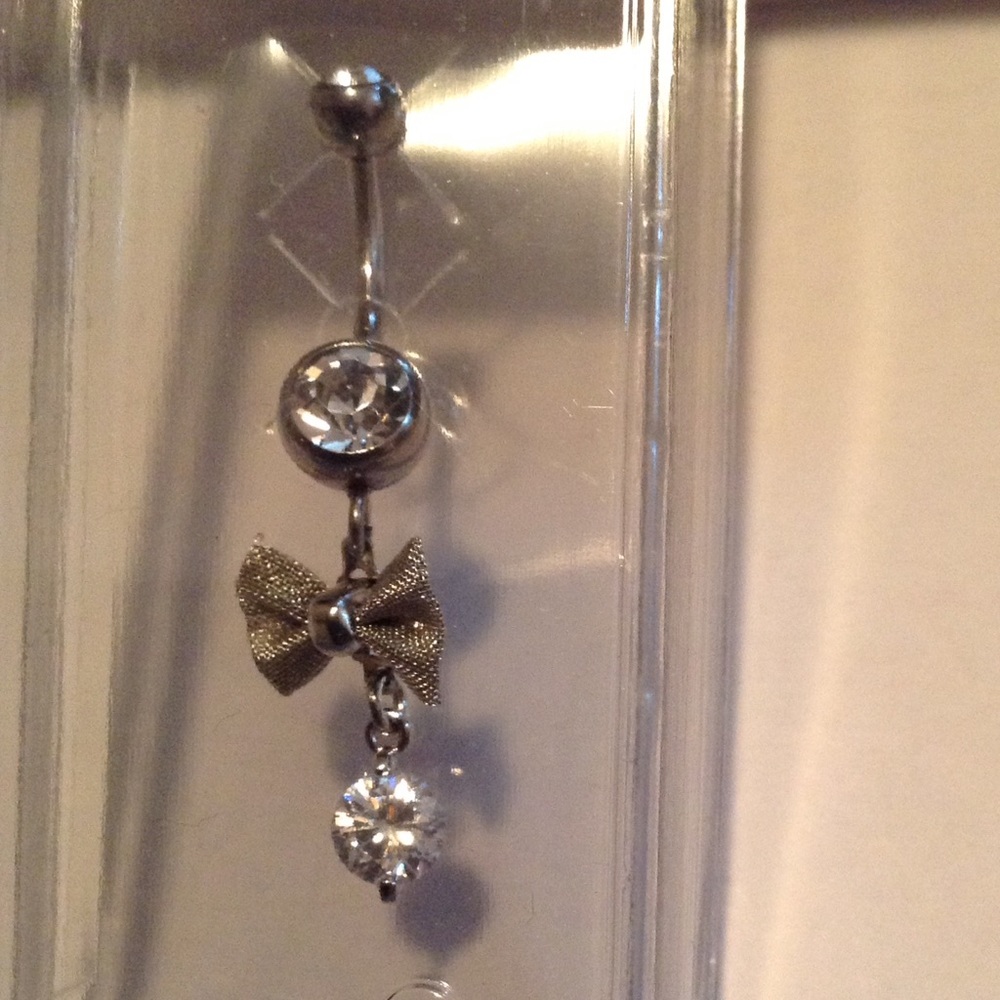 Silver Mesh Bow Belly Button Jewelry Sparkly
