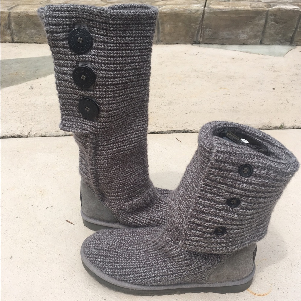 Grey UGG Classic Cardy Knit Boots