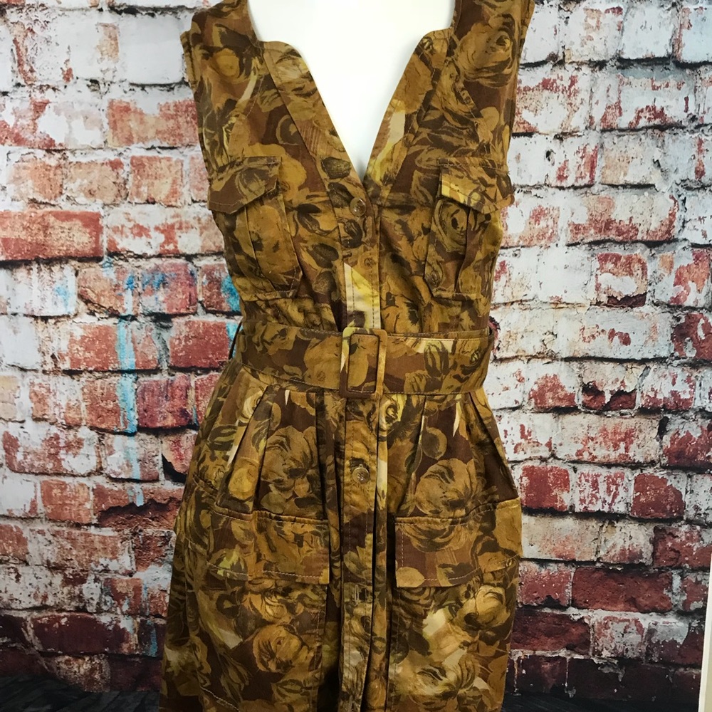 Anthropologie brassica floral dress browns fall