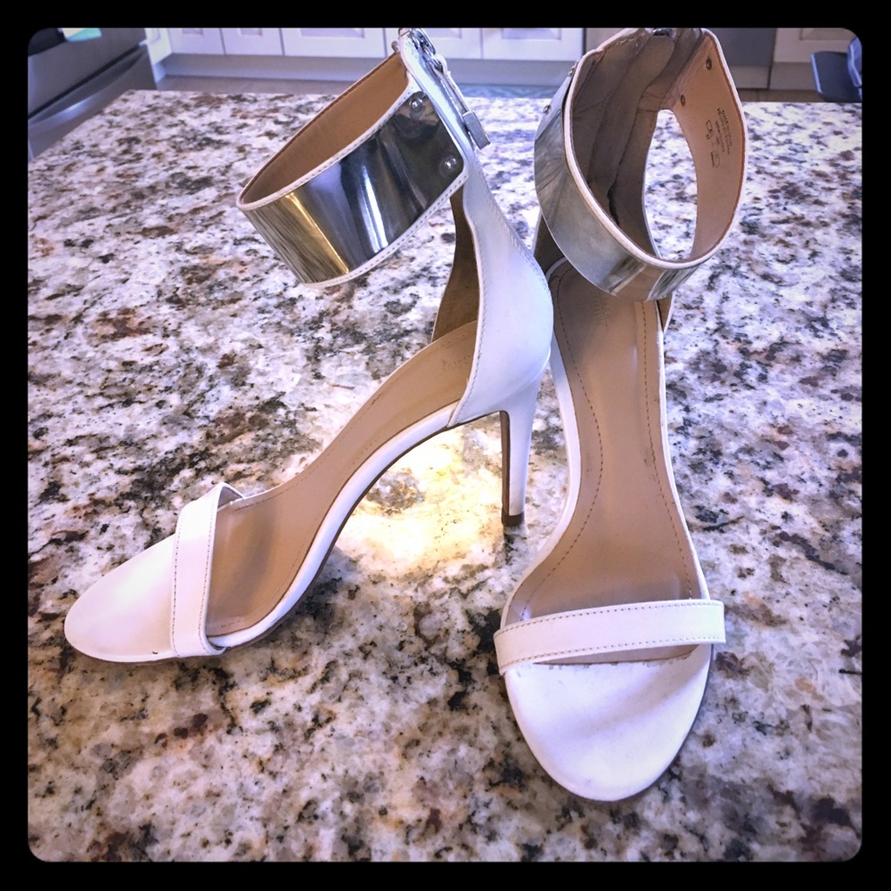 Zara White Sandals/Silver Metallic Ankle Strap