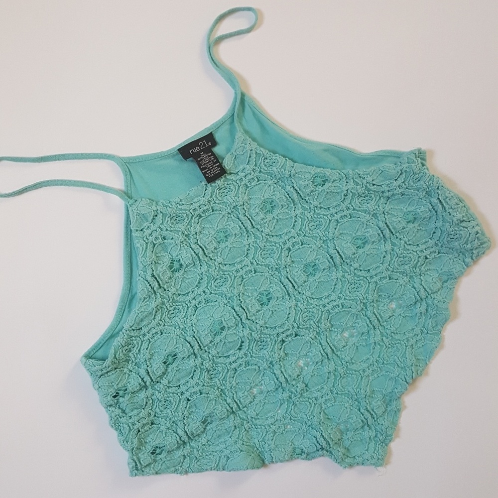 ❤️Rue 21 Turquoise Crop Top with Lace, Medium