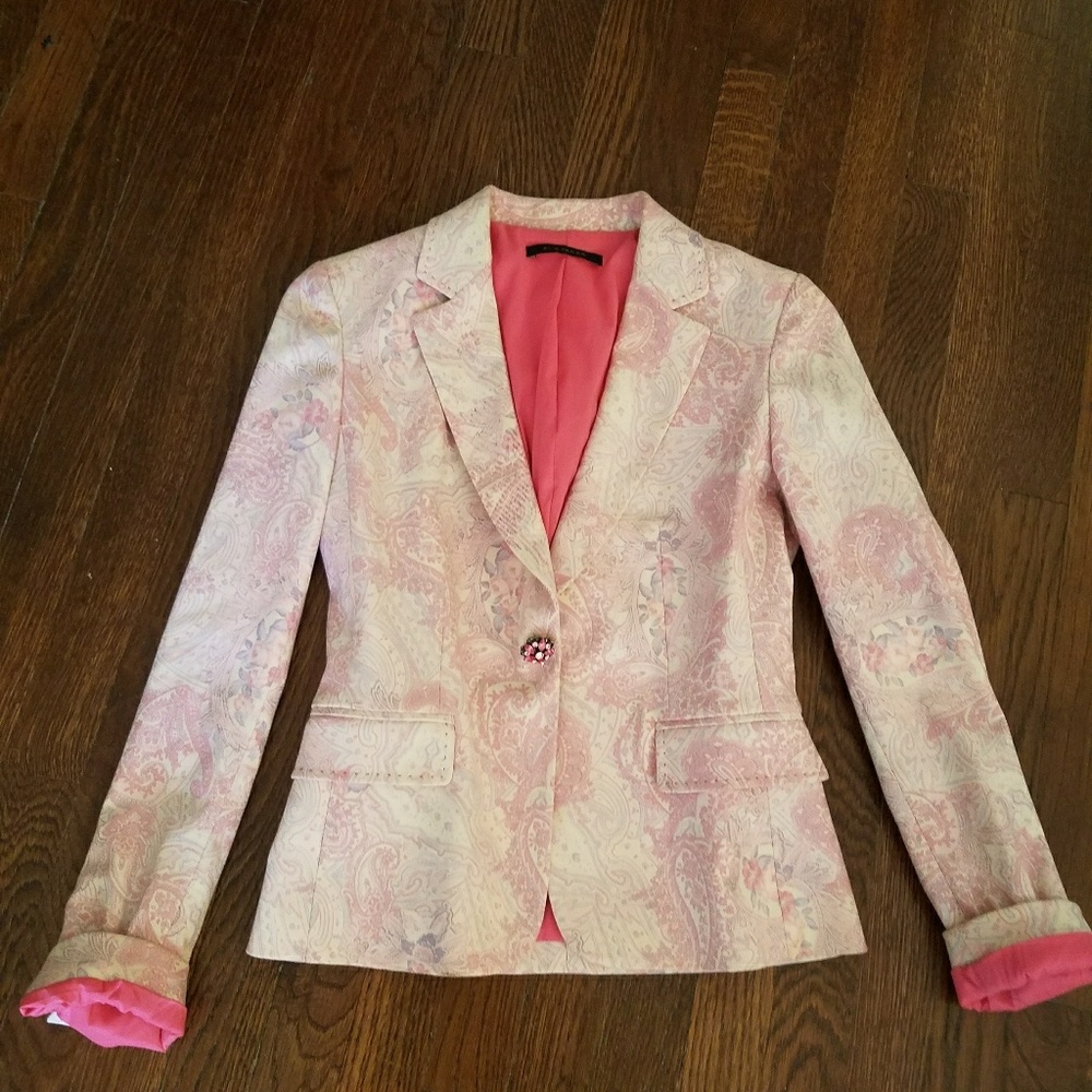 ELiE TAHARI paisley pink blazer size 1