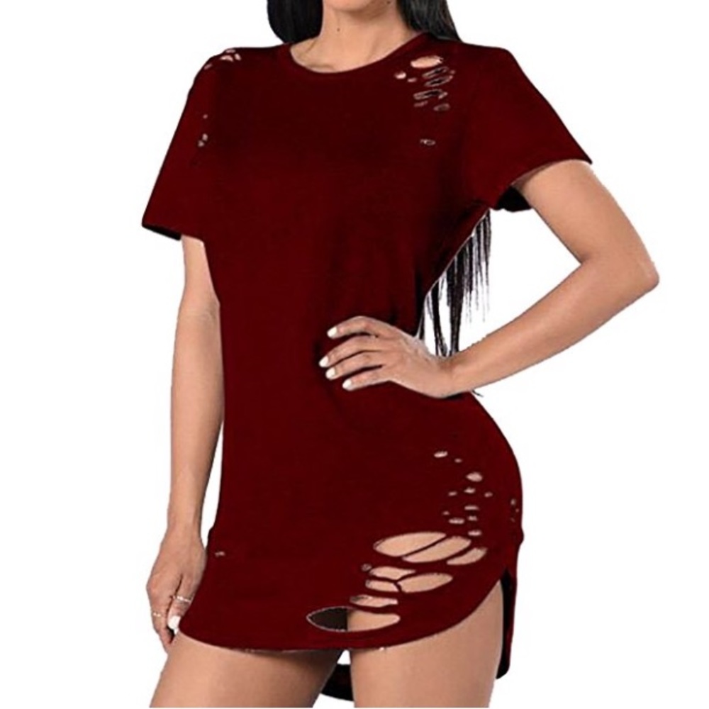 Red "destroyed" tunic tee