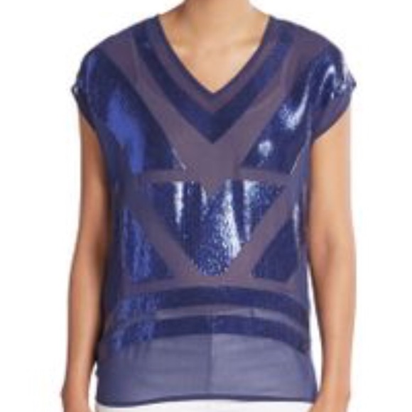 Saks Fifth Avenue Tops - Saks Fifth Avenue Navy Blue Sequin Blouse