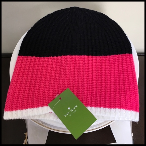 KATE SPADE SIGNATURE ZIPPER BEANIE COLOR BLOCK HAT - Picture 2 of 6