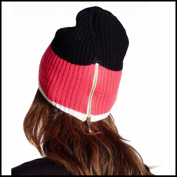 KATE SPADE SIGNATURE ZIPPER BEANIE COLOR BLOCK HAT - Picture 4 of 6
