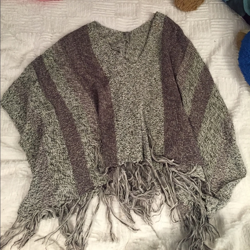 Gray oversized poncho-like sweater