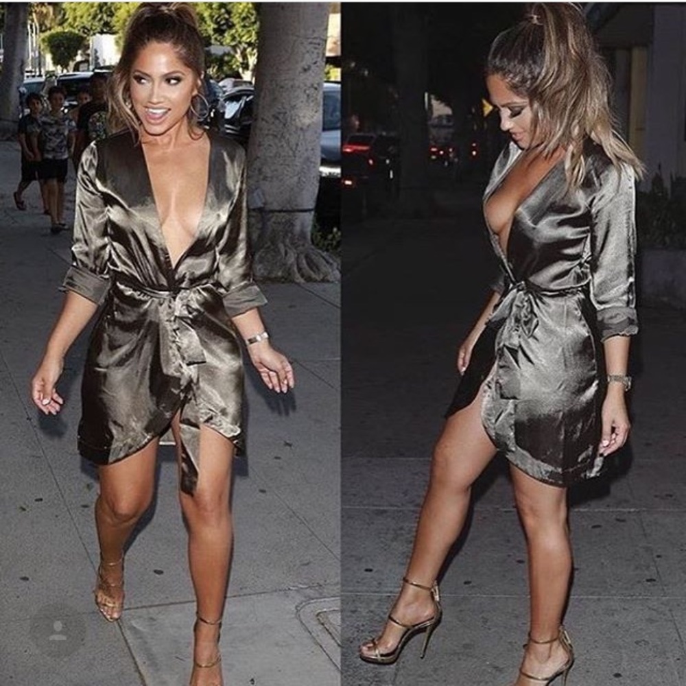 Satin olive trench coat/dress