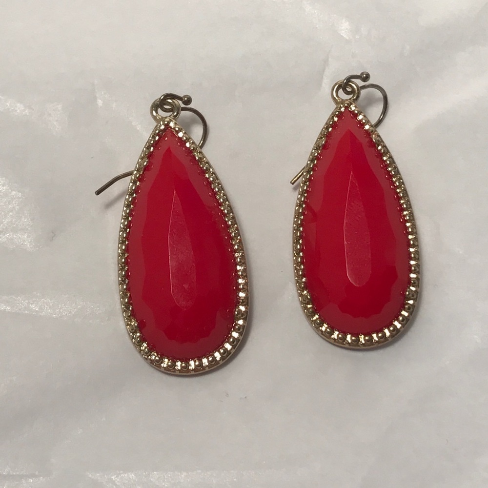 Red Teardrop Earrings ~