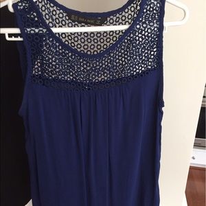 Zara Basic Blue Sleeveless Top w/ Crochet neck