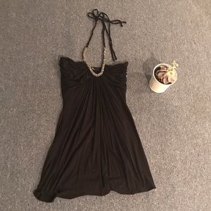 NORDSTROM BLACK RHINESTONE HALTER MINI DRESS