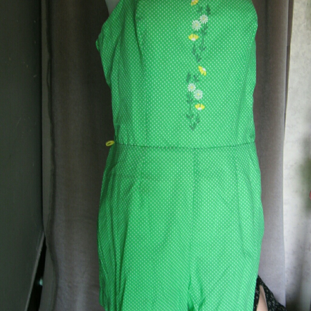60s green cotton swimsuit polka dot one piece