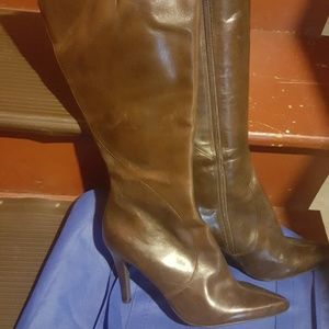 Brown leather knee high boots