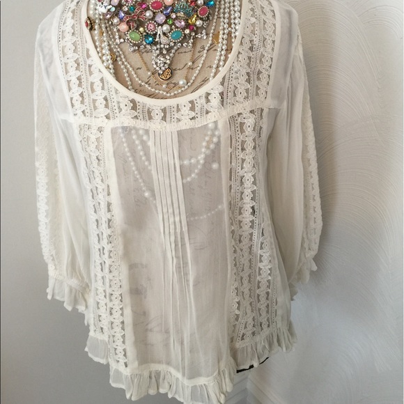Tops - Sheer white lace top