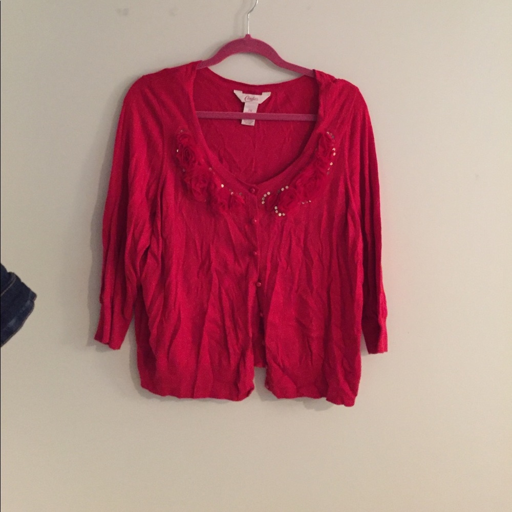 Red cardigan